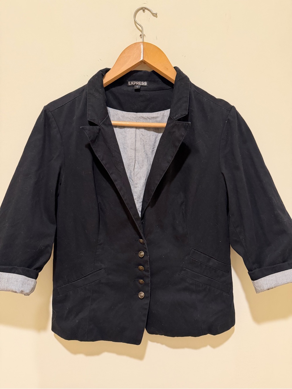Express Black Button-Front Women's Blazer with Rolled Cuffs